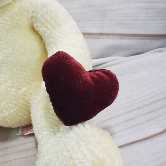 Russ L'amour Chenille Cream Valentine Teddy Bear Red Velvet Heart 12 Inch 4862 - Picture 4 of 11